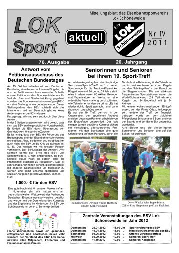 Sponsoren ermöglichen Sport-Treff - ESV Lok Berlin-Schöneweide eV