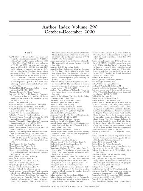 Author Index Volume 290 October–December 2000 - Science