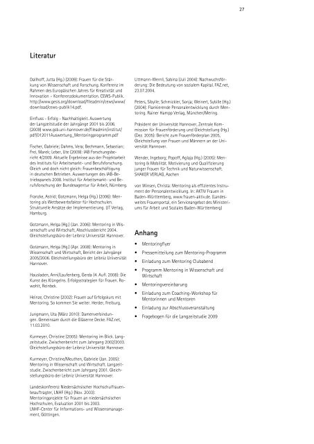 Abschlussbericht 2008 - Gleichstellungsbüro der Leibniz Universität ...