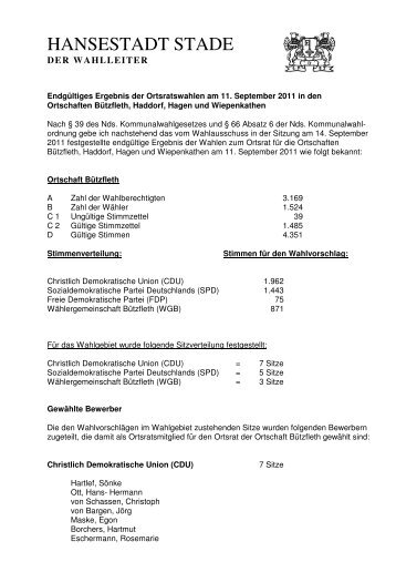 Ergebnisse der Ortsräte(21.09.2011) - Stadt Stade