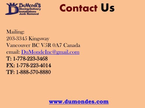 Moving Delivery Vancouver |Du Monde Moving