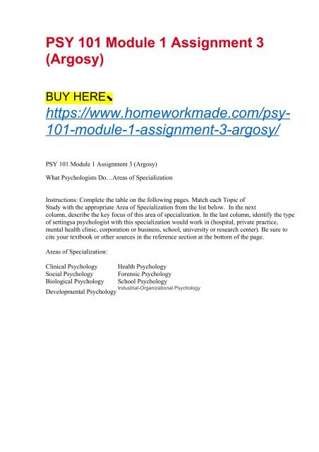 PSY 101 Module 1 Assignment 3 (Argosy)