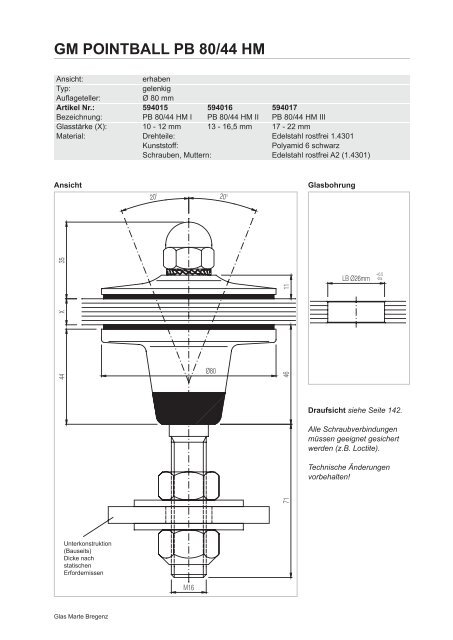 GM POINTBALL Punkthaltesysteme - Detailzeichnungen