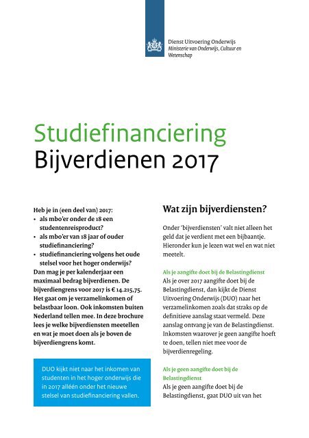Studiefinanciering Bijverdienen 2017