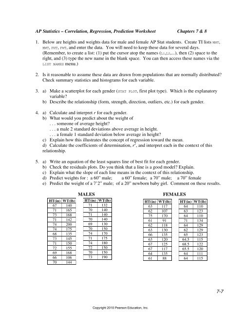 correlation-regression-and-prediction-worksheet-and-key