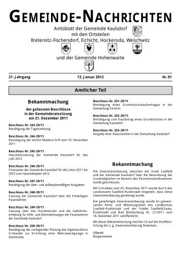 GEMEINDE-NACHRICHTEN - Gemeinde Kaulsdorf(Saale)