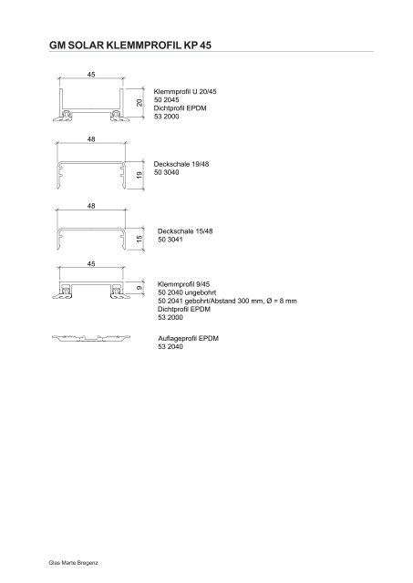 GM SOLAR, Profilsysteme - Detailzeichnungen