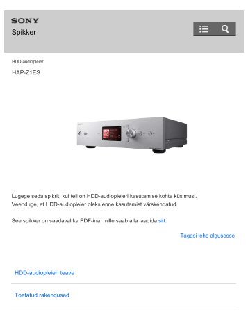 Sony HAP-Z1ES - HAP-Z1ES Manuel d'aide (version imprimable) Estonien