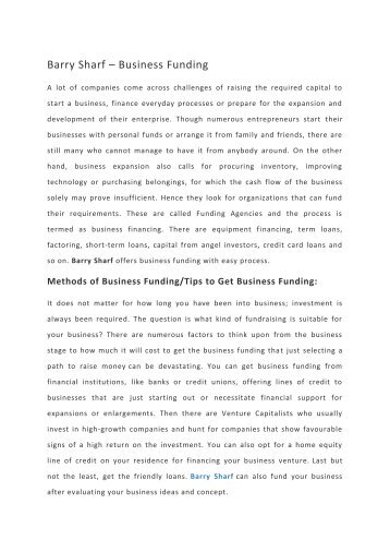 Barry Sharf – Business Funding & Loans