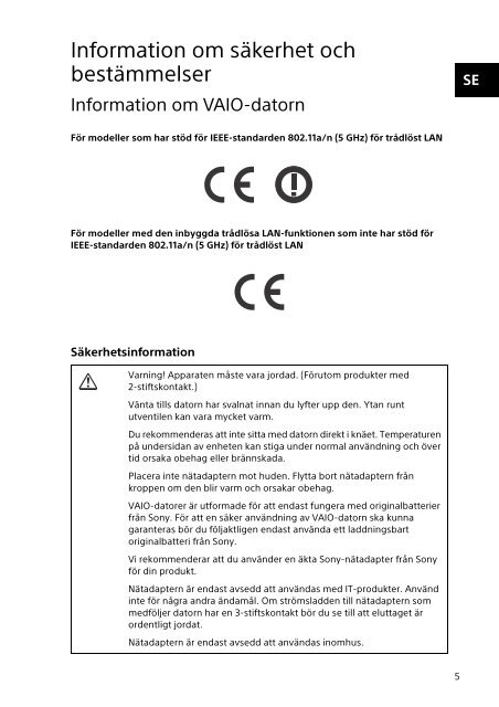 Sony SVF1521H1E - SVF1521H1E Documents de garantie Su&eacute;dois