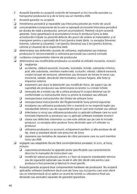 Sony SVF1521H1E - SVF1521H1E Documents de garantie Roumain