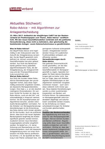 Aktuelles Stichwort: Robo-Advice - mit Algorithmen zur Anlageentscheidung