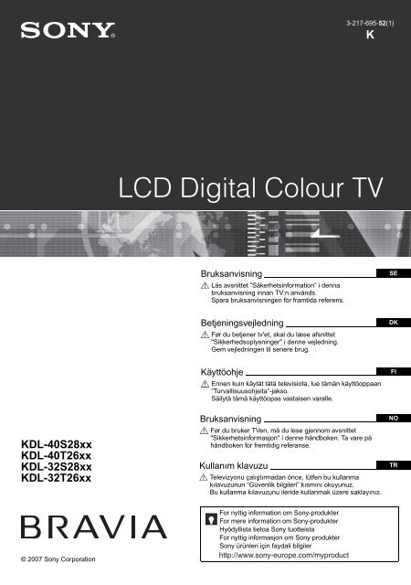 Sony KDL-32S2810 - KDL-32S2810 Consignes d&rsquo;utilisation Danois