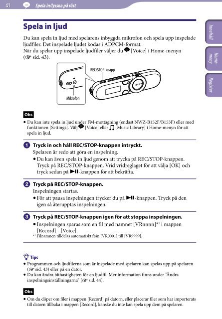 Sony NWZ-B152F - NWZ-B152F Consignes d&rsquo;utilisation Su&eacute;dois