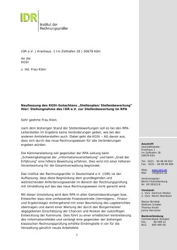 Stellungnahme des IDR eV zur Stellenbewertung im - idrd.de