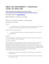 BMGT 464 ASSIGNMENT 1 INDIVIDUAL LEVEL OF ANALYSIS