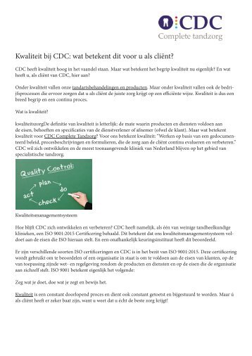 Kwaliteit bij CDC; wat betekent dit voor u als client? 