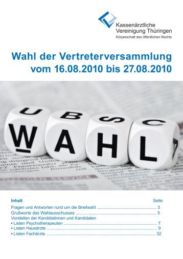 Wahl der Vertreterversammlung vom 16.08.2010 bis 27.08.2010