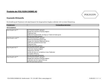 Produkte der POLYGON CHEMIE AG Kosmetik-Wirkstoffe