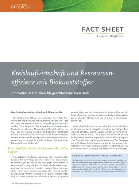 effizienz mit Biokunststoffen - European Bioplastics