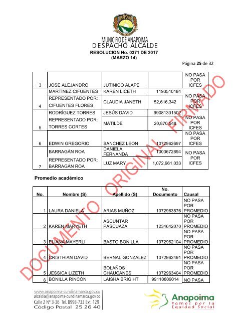 RESOLUCION No 0371 DE 2017 (MARZO 14) CONSIDERANDO