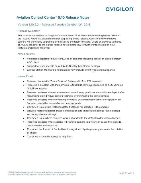 Avigilon Control Center 5.10 Release Notes