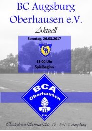 Stadionheft Heimspiel BC Augsburg Oberhausen - SV Gold Blau Augsburg II 26.03.2017