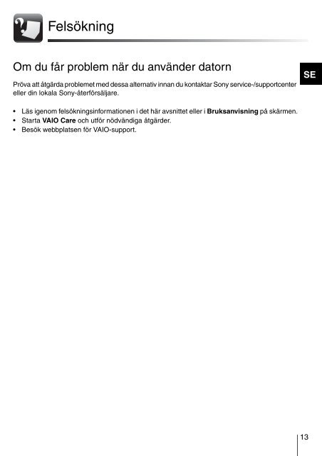 Sony VPCEB2Z1R - VPCEB2Z1R Guide de d&eacute;pannage Finlandais