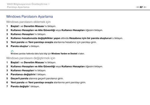 Sony VPCEB2Z1R - VPCEB2Z1R Mode d'emploi Turc