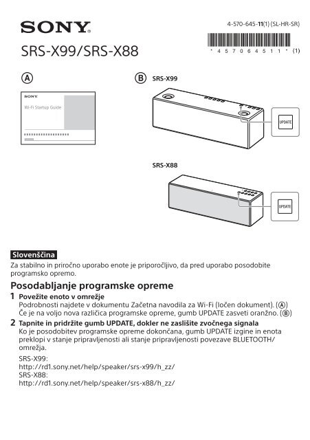 Sony SRS-X99 - SRS-X99 Guide d'installation Slov&eacute;nien