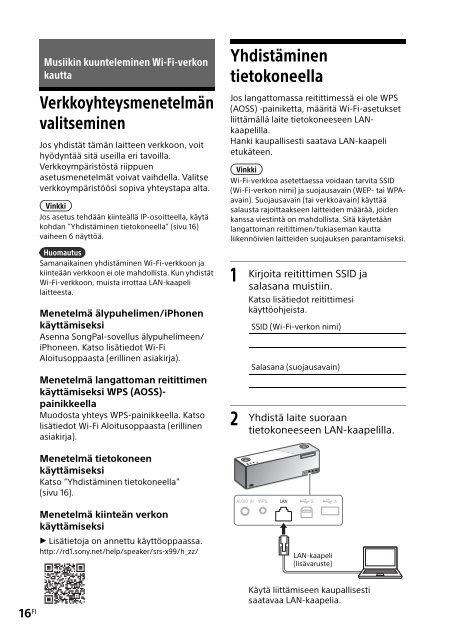 Sony SRS-X99 - SRS-X99 Mode d'emploi Finlandais