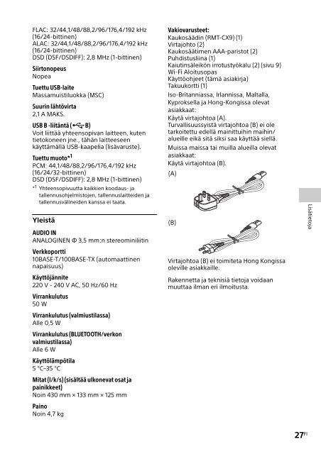 Sony SRS-X99 - SRS-X99 Mode d'emploi Finlandais