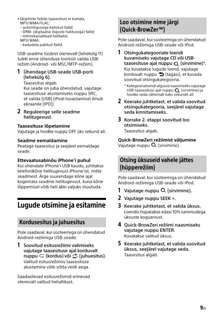 Sony CDX-G3200UV - CDX-G3200UV Istruzioni per l'uso Estone