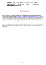 EDU679 EDU/679 EDU 679 Week 5 Discussion 2/DQ 2 Organizational Learning and Performance Measurement (LATEST)