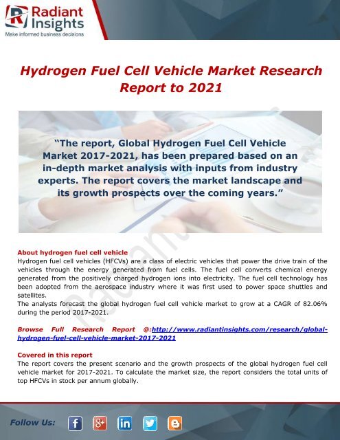 Hydrogen Fuel Cell Vehicle Market Research Report to 2021