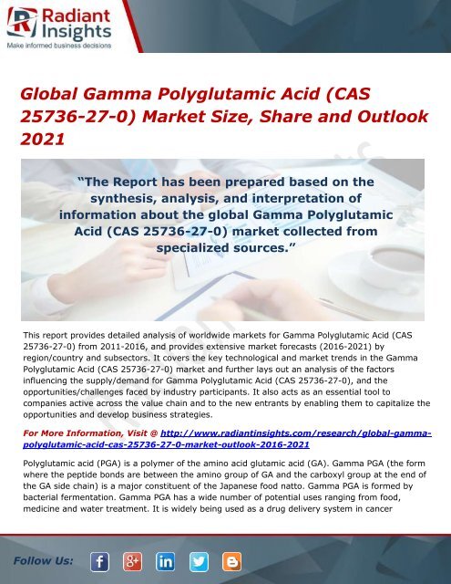 Global Gamma Polyglutamic Acid (CAS 25736-27-0) Market Trends, Analysis 2021