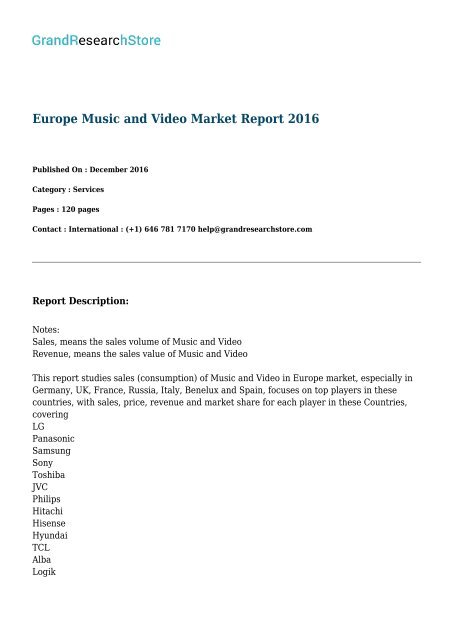Europe Music and Video Market Report 2016