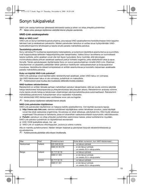 Sony VGN-FW32J - VGN-FW32J Documents de garantie Finlandais