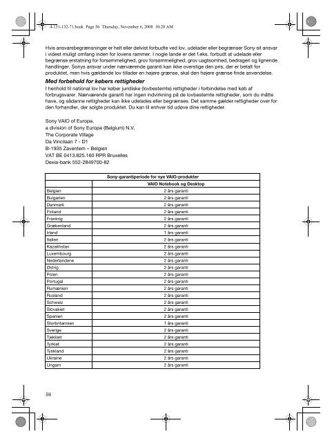 Sony VGN-FW32J - VGN-FW32J Documents de garantie Finlandais