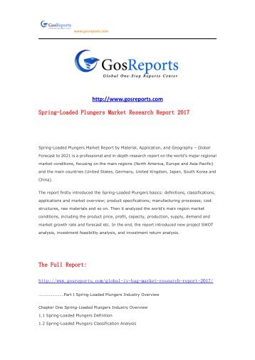 Spring-Loaded Plungers Market Research Report 2017