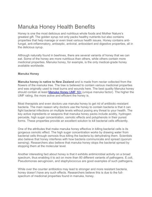 Manuka Honey Health Benefits