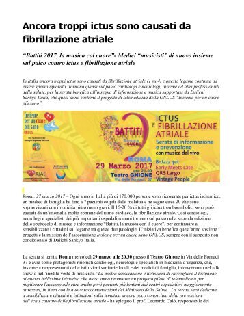 Ictus Fibrillazione Atriale Battiti 2017 la musica col cuore