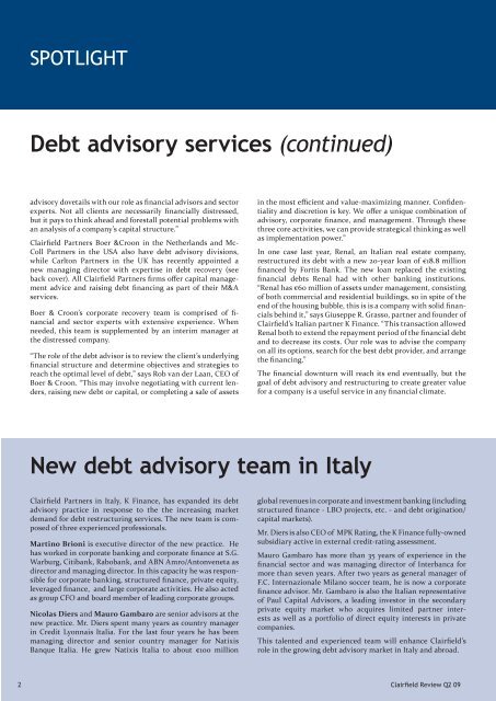 New debt advisory team in Italy Debt advisory services - Syncap