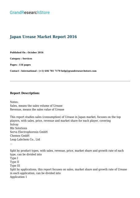 Japan Urease Market Report 2016