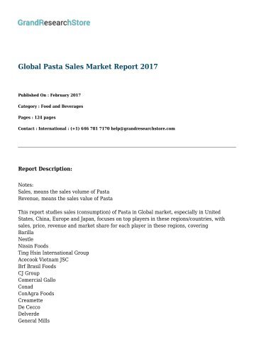 Global Pasta Sales Market Report 2017