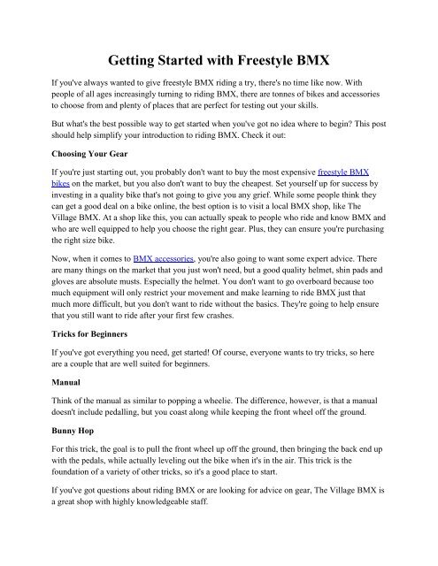 Bmx Newsletter Example Getting Started with Freestyle BMX