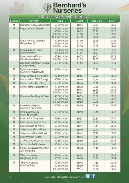 Bernhard's Nurseries Trade Price List 2107