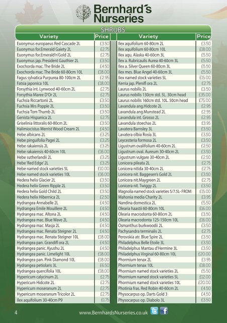 Bernhard's Nurseries Trade Price List 2107