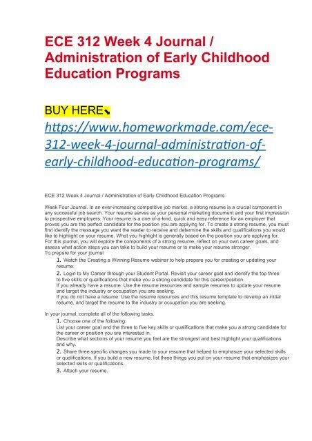 ece 312 week 4 journal administration of early childhood early career resumes