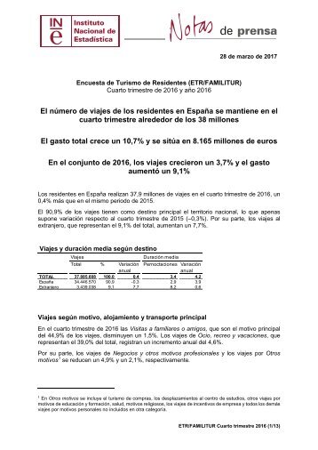 En el conjunto de 2016 los viajes crecieron un 3,7% y el gasto aumentó un 9,1%